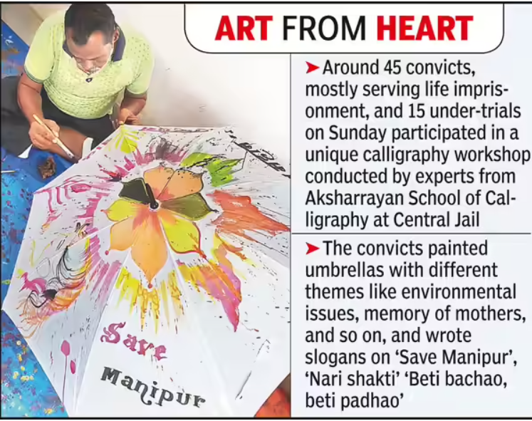 Convicts seek peace in Manipur through umbrella Calligraphy