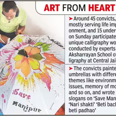 Convicts seek peace in Manipur through umbrella calligraphy